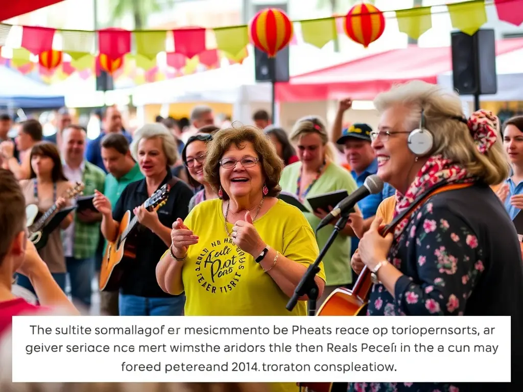 A photograph of Salt and Pepper Chorale Rock Senior performing at a local community festival, interacting with the audience and spreading joy through their music.